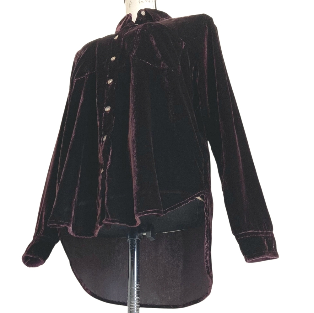 Maeve anthropologie Karina velvet button shirt top size 4 Plum Holiday - Picture 9 of 15